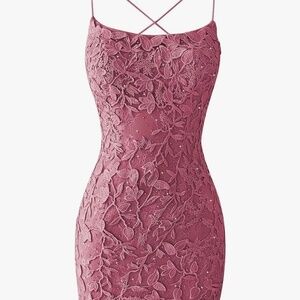 Pink Dust Rose Floral Hoco Dress With Sparkles Size Medium